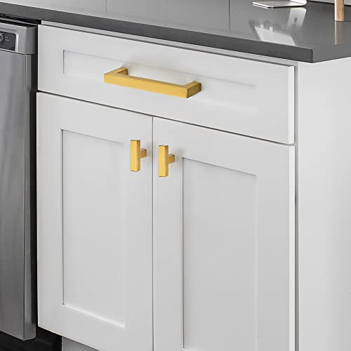 Ravinte Hardware Gold Cabinet Handles Drawer Pulls 3.75 Inch CC 10 Pack - color: Gold Square, size: 3-3/4" Hole Center