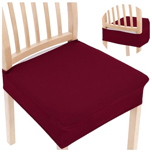 Smiry Stretch Jacquard Seat Covers for Dining Room Chairs Set of 2 - color: Wine Red, size: Set of 2