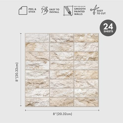 Main Street Peel and Stick Wallpaper Tiles, Stone Wall, 24-Pack - color: Stone Wall