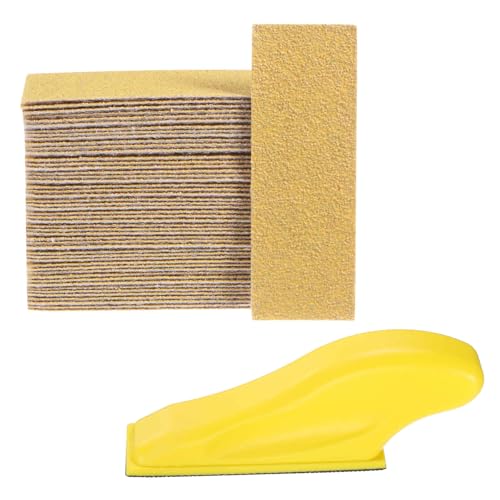 HARFINGTON 70 Pcs Detail Sander Paper 60 Grit 3.5" x 1.2" Micro Hand Sanding Papers Sheets Wet Dry Sandpapers with Sanding Block Tool for Wood Furniture Crafts Woodworking - style: 60 Grit