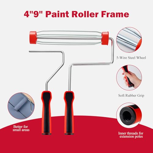Mister Rui 4 Inch and 9 Inch Paint Roller Kit with 3-Ft Extension Pole - size: 20 Pack 9 Inch Paint Roller Kit & Extension Pole