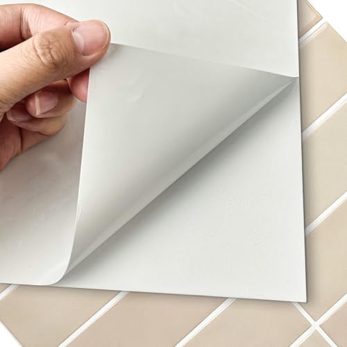Alwayspon 12×12inch×10Pcs 2.5mm Thick Version Beige 3D Vinyl Backsplash Tiles, Self-Adhesive Peel and Stick Wall Tile Stickers Stick on Subway Tiles for Kitchen Bathroom Wall - color: Beige