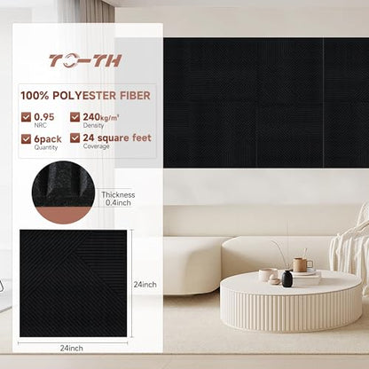 TO-TH Sound Proofing Panels Peel and Stick Acoustic Wall Panel 6Pack, Black - color: Black