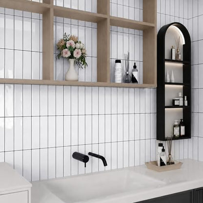 Peel and Stick Backsplash Tile for Kitchen, 10 Sheets, 11.42''x9'' - color: White With Black Grout