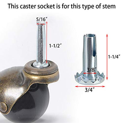 Skelang 12 Pcs Caster Sockets, Metal Stem Wheel Sleeve Insert for Grip Ring Caster, Chair Legs, Wooden Furniture Replacement
