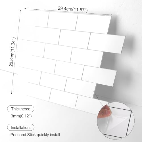 2026 New Upgrade Peel and Stick Backsplash Tile, Peel and Stick 11.34" X 11.57" Wall Tile for Kitchen, Bathroom, Fireplace, Laundry (Pure White, 10 Packs) - color: Pure White