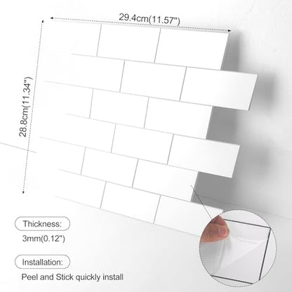 2026 New Upgrade Peel and Stick Backsplash Tile, Peel and Stick 11.34" X 11.57" Wall Tile for Kitchen, Bathroom, Fireplace, Laundry (Pure White, 10 Packs) - color: Pure White