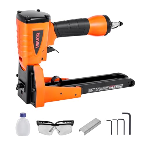 VEVOR Pneumatic Carton Closing Stapler, 13 Gauge Pneumatic Cardboard Staple Gun for 1-3/8 inch Crown 5/8" & 3/4" Length, Depth-Adjustable 70-120 PSI Air Staple Gun for Boxes Carton Closing, Packaging - size: x-large