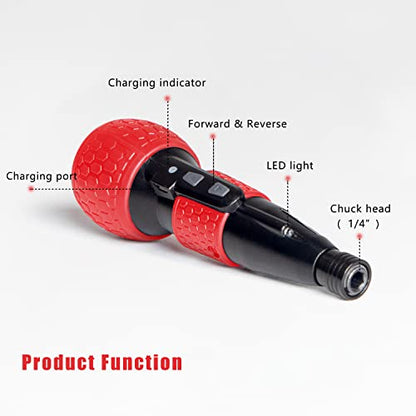 3.6V Cordless Electric Screwdriver USB-C Rechargeable LED Kit RED - color: Red
