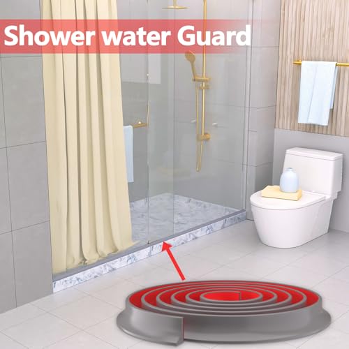 New Collapsible Shower Threshold Water Dam, Self Adhesive Silicone Waterproof Barrier Bathroom and Kitchen Water Strip Dam Shower Guard for Dry And Wet Separation Caulk Seal Strip Edge Trim(Grey) - color: Grey, style: 98Inch