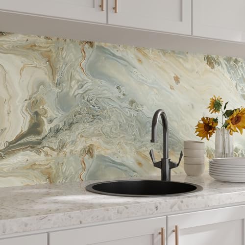 VaryPaper 15.7''x78.7'' Luxury Beige Liquid Marble Contact Paper for Countertops Waterproof Matte Marble Wallpaper Peel and Stick Countertop Vinyl Wrap Removable Granite Wallpaper for Kitchen Bedroom - size: 15.7" x 78.7"