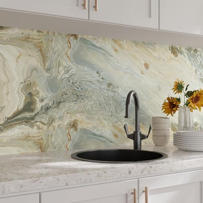 VaryPaper 15.7''x78.7'' Luxury Beige Liquid Marble Contact Paper for Countertops Waterproof Matte Marble Wallpaper Peel and Stick Countertop Vinyl Wrap Removable Granite Wallpaper for Kitchen Bedroom - size: 15.7" x 78.7"