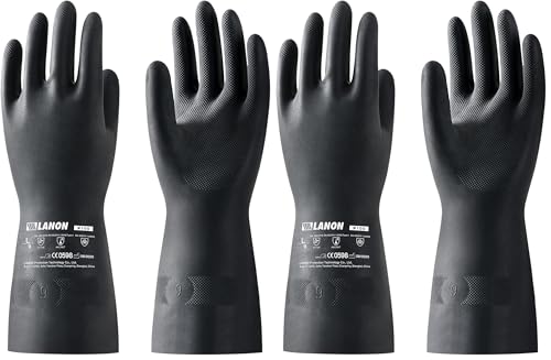 LANON Rubber Chemical Resistant Gloves, Reusable Heavy-duty Safety Work Gloves, Acid & Alkali Protection, Non-Slip, X Large (Pack of 2) - size: X-Large (Pack of 2)