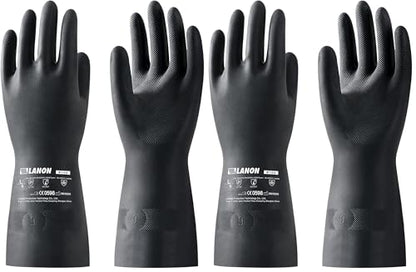 LANON Rubber Chemical Resistant Gloves, Reusable Heavy-duty Safety Work Gloves, Acid & Alkali Protection, Non-Slip, X Large (Pack of 2) - size: X-Large (Pack of 2)