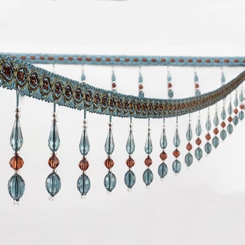 4 Yards Beaded Fringe Trim, Hanging Crystal Beads Tassel Fringe Trim Curtain Weights Cloth Sofa Fringes for Curtain Cushions Lampshades Clothes (Blue) - color: Blue
