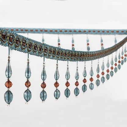 4 Yards Beaded Fringe Trim, Hanging Crystal Beads Tassel Fringe Trim Curtain Weights Cloth Sofa Fringes for Curtain Cushions Lampshades Clothes (Blue) - color: Blue