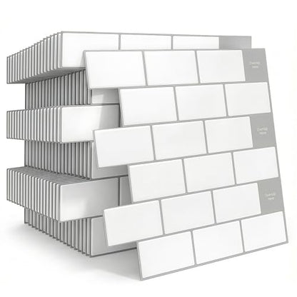 Arttown Peel and Stick 3D Wall Backsplash, 20-Sheet, 12" × 12" White - color: White, size: 20PC 12"x12"