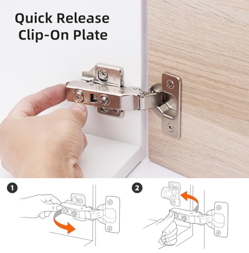 DecoBasics Full Overlay European Soft Close Cabinet Hinges for Kitchen Cabinets (6 Pcs) -105° Frameless Concealed Cabinet Door Hinge -4 Way Adjustability & Clip on Plate for Easy Installation - size: Full Overlay