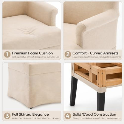 Arm Dining Chair Fabric Long Skirt Slipcovered High Back Upholstered Dinner - color: Beige, size: 1 PC