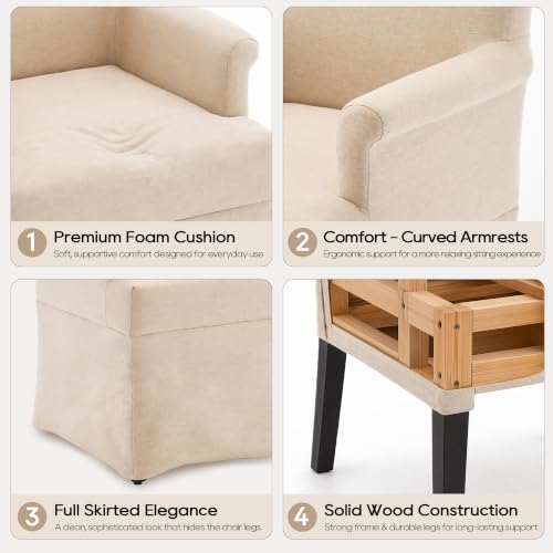 Arm Dining Chair Fabric Long Skirt Slipcovered High Back Upholstered Dinner - color: Beige, size: 4 PCS