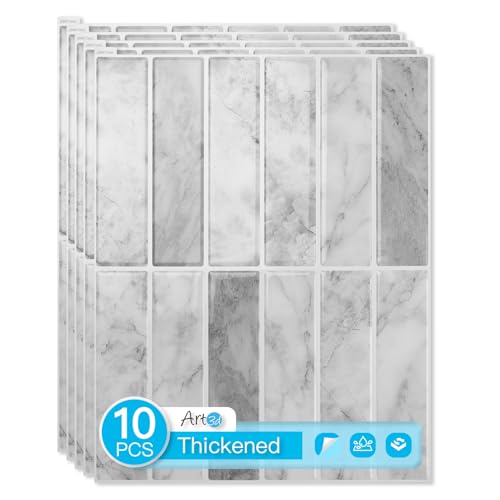 Art3d Subway Peel and Stick Backsplash, 10-Pack, 11.4 x 9 Inch, Gray Marble - color: Gray Marble