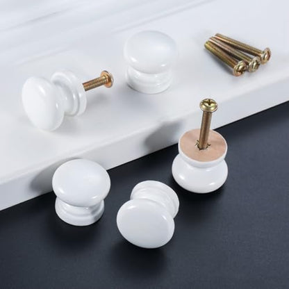 dophee 10Pcs Mini Round Wooden Knobs for Drawer Cabinet, 0.94"x0.87", White - color: White