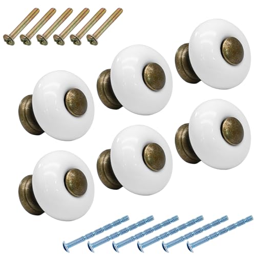 6pcs White Ceramic Cabinet Knobs, Small Round Drawer Knobs - size: 6pcs-Small-Antique Bronze
