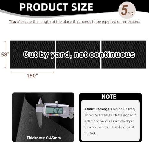 600D Outdoor Upholstery Fabric 58” W Waterproof Canvas Fabric by The Yard - color: Black, size: 5 yard pre cut
