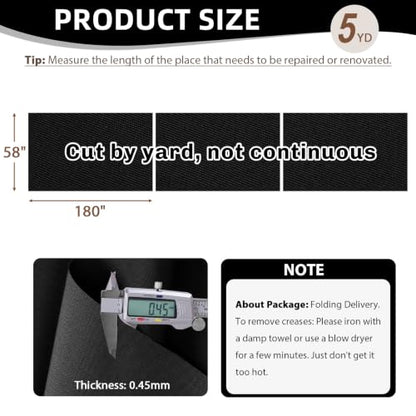 600D Outdoor Upholstery Fabric 58” W Waterproof Canvas Fabric by The Yard - color: Black, size: 5 yard pre cut
