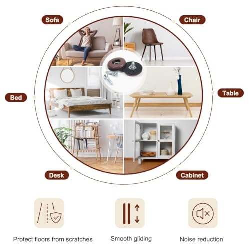 Furniture Slider Pads, 20pcs Teflon Moving Furniture Glides with Screws Reusable Feet Protector for Carpet, Tiled and Hardwood Floors (Brown)