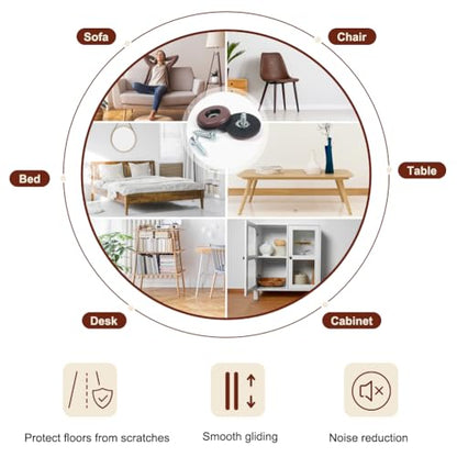 Furniture Slider Pads, 20pcs Teflon Moving Furniture Glides with Screws Reusable Feet Protector for Carpet, Tiled and Hardwood Floors (Brown)