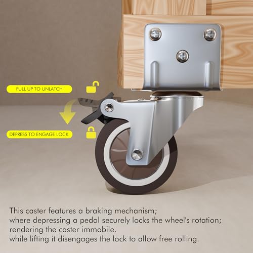 2 Inch Side Mount Casters 4-Pack with 2 Swivel & 2 Brake, L-Shape Plate for Furniture, Cabinets, Coffee Tables, Plant Stands, Smooth Rolling Quiet Light Duty Rubber Wheels