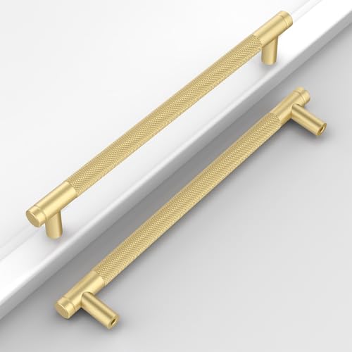 Brushed Gold Knurled Cabinet Handles Kitchen Pulls 7.5 Inch 10 Pack - color: Brushed Gold, size: 7.5" Hole Center