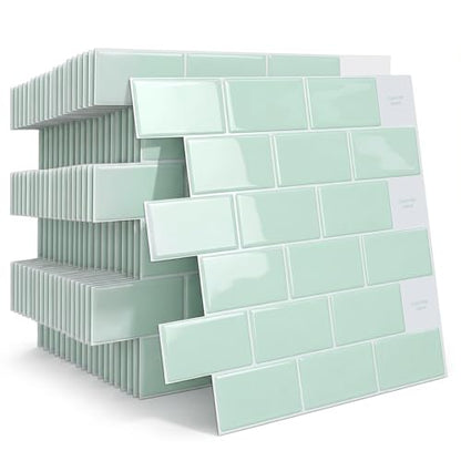 Arttown Peel and Stick 3D Wall Backsplash, 20-Sheet, 12" × 12" Aqua Green - color: Aqua Blue, size: 20PC 12"x12"
