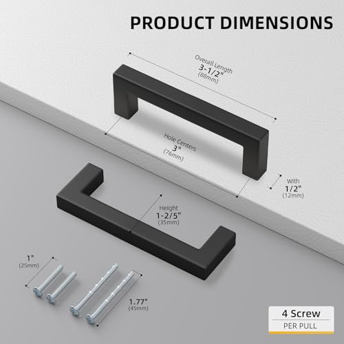 Goldenwarm 22 Pack 3 Inch Black Kitchen Cabinet Handles Square Drawer Pulls - color: Matte Black, size: 3 Inch Hole Centers