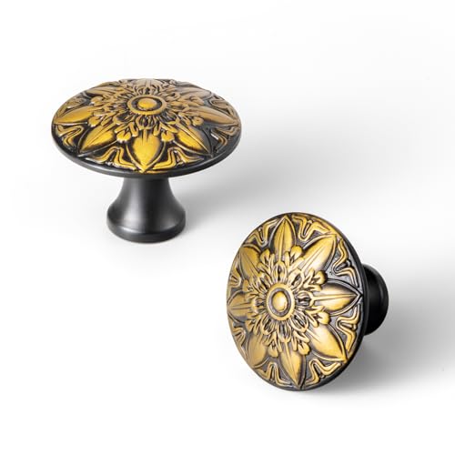 6 Pack Burnished Bronze Cabinet Knob, Vintage Mandala Drawer Pull - color: Burnished Bronze