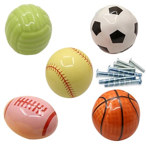5Pcs Kids Sports Ball Knobs - Cute Ceramic Knobs for Children's Room Nursery Furniture Drawer knobs Lovely Cabinet Drawer knob for Kids, with Screws (Ball) - color: Ball