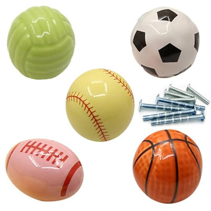 5Pcs Kids Sports Ball Knobs - Cute Ceramic Knobs for Children's Room Nursery Furniture Drawer knobs Lovely Cabinet Drawer knob for Kids, with Screws (Ball) - color: Ball