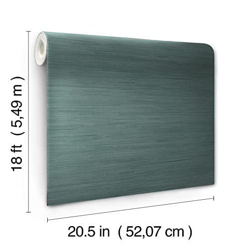 NuWallpaper x Society Social Peacock Classic Faux Grasscloth Peel & Stick Wallpaper, Teal - color: Teal