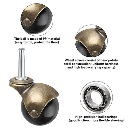 Apllamo 2" Ball Brass Casters Set of 4 5/16" Stem 1000 LBS Heavy Duty