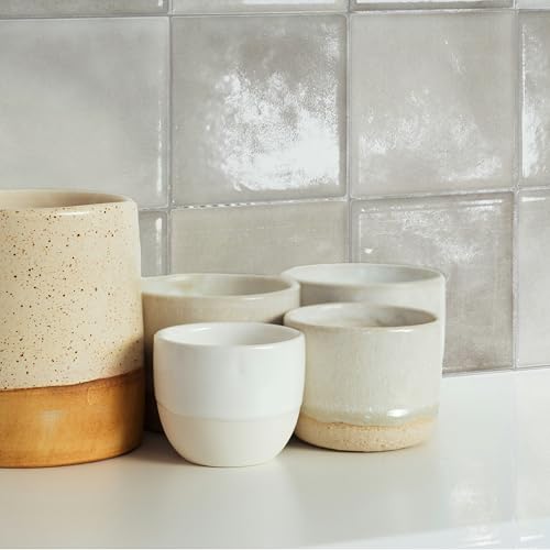 Smart Tiles Peel and Stick backsplash, Zellige Stone Greige, 9"x9" - color: Stone Greige