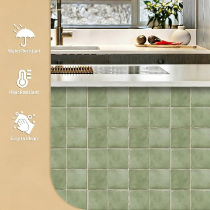 10pcs Peel and Stick Light Green Backsplash Tiles – 7.87in x 7.87in Self-Adhesive Kitchen Wall Tiles, Bathroom Wall Panels, Modern DIY Stick On Tiles, Home Decor - color: Muted green