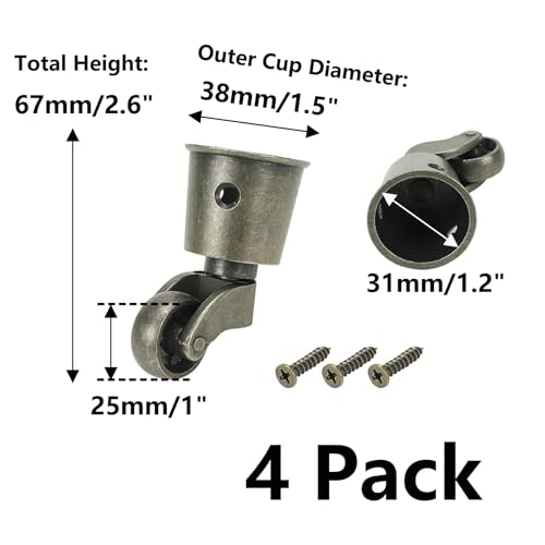 Semetall 4Pack Metal Vintage Swivel Round Cup Caster 2.6x1.5 Inch(Bronze) - style: A-T0033