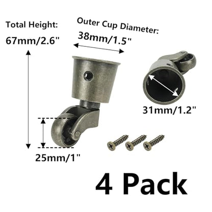 Semetall 4Pack Metal Vintage Swivel Round Cup Caster 2.6x1.5 Inch(Bronze) - style: A-T0033