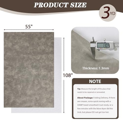 Faux Leather Vinyl Upholstery Fabric by The Yard 1.3mm Thick 55" x 108" - color: Grey & Beige, size: 3 Yards