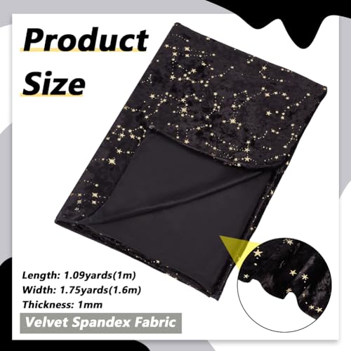 BENECREAT 1.1 Yard Black Velvet Fabric with Star Pattern, 63 Inch Wide Shiny Star Velvet Fabric Handicraft Cloth for DIY Sewing Upholstery Apparel Costume Craft - color: Black