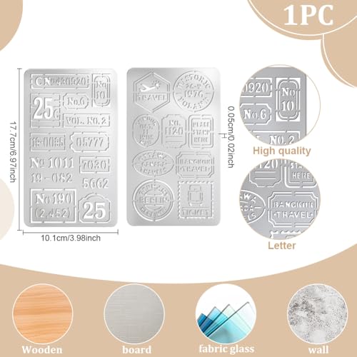 UNICRAFTALE 2Pcs Bill Digital Stamp Text Metal Stencils Retro Stainless Steel Number Words Template Reusable Bookmark Label Stencil for Card Making DIY Scrapbooking 6.96"x3.97" - style: Bill Digital Stamp Text