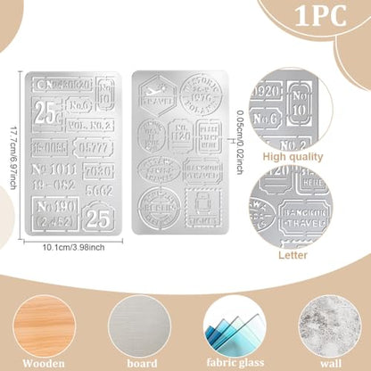UNICRAFTALE 2Pcs Bill Digital Stamp Text Metal Stencils Retro Stainless Steel Number Words Template Reusable Bookmark Label Stencil for Card Making DIY Scrapbooking 6.96"x3.97" - style: Bill Digital Stamp Text