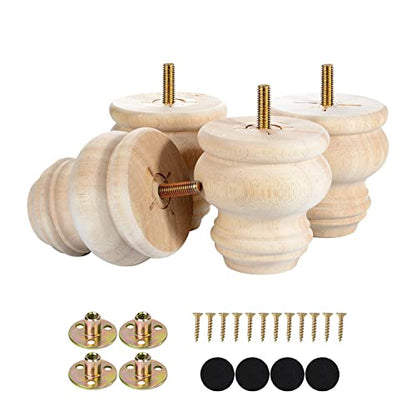 Michanco 3 Inch Unfinished Bun Feet Set of 4 Wood Furniture Legs Replacement Wooden Legs for Sofa Couch Cabinet Ottoman - color: 3 Inch Unfinished