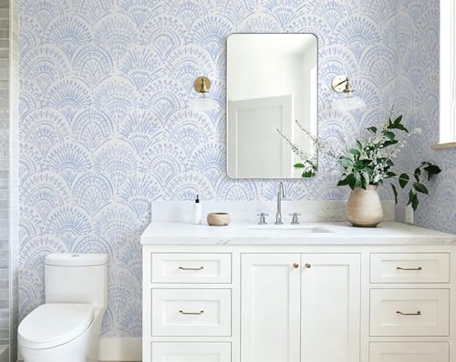 Safiyya Peel and Stick Wallpaper Boho Contact Paper 17.3"x78.7" Blue and White Modern Wall Paper Self Adhesive Removable Wallpaper for Bedroom Vinyl Rolls - color: Light Blue and White, size: 17.3" x 78.7"